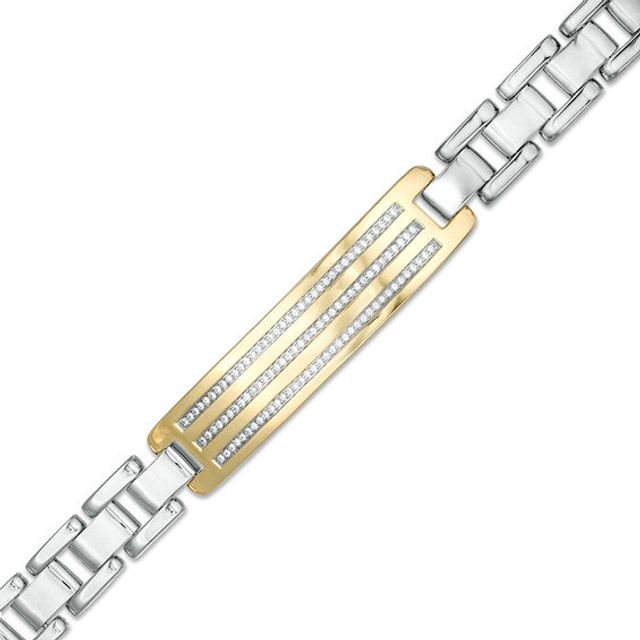 Men's 1/3 CT. T.w. Diamond Triple Row ID Bracelet in Sterling Silver and 10K Gold - 8.5"