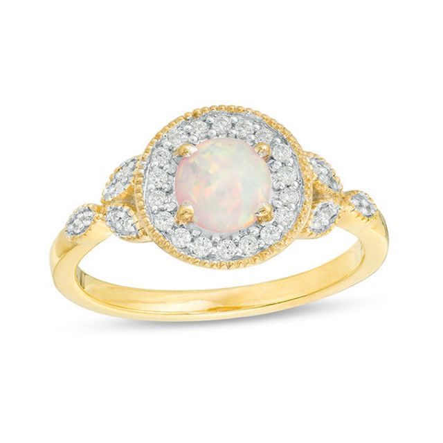 5.5mm Lab-Created Opal and 1/8 CT. T.w. Diamond Frame Vintage-Style Ring in 10K Gold