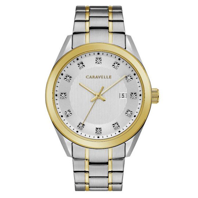 Men's Caravelle by Bulova Crystal Accent Two-Tone Watch with Silver-Tone Dial (Model: 45B154)