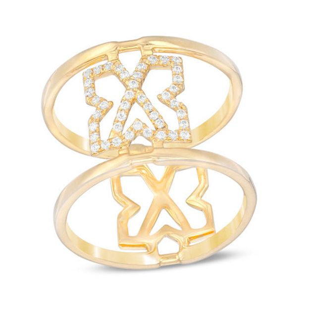 1/6 CT. T.w. Diamond Geometric "X" Open Ring in 10K Gold - Size 7