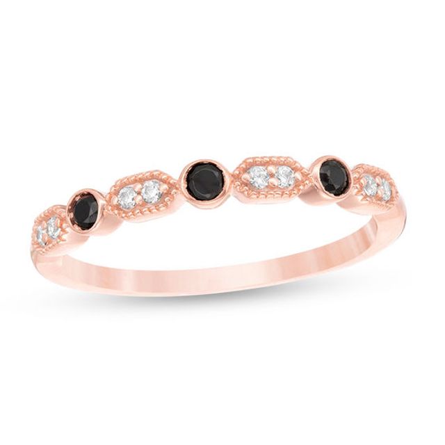 1/6 CT. T.w. Enhanced Black and White Diamond Alternating Geometric Vintage-Style Stackable Band in 10K Rose Gold