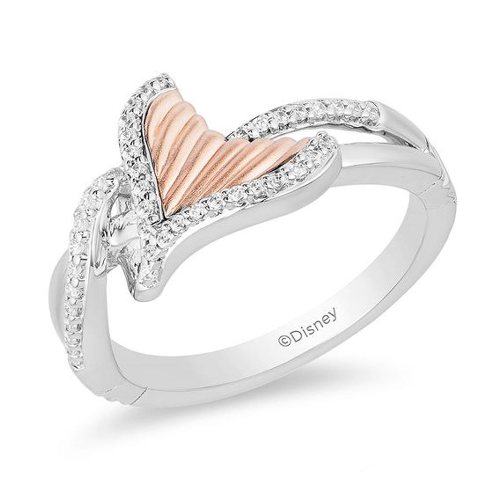 Enchanted Disney Ariel 1/6 CT. T.w. Diamond Tail Fin Bypass Ring in Sterling Silver and 10K Rose Gold