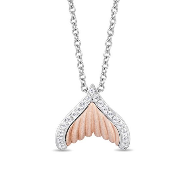 Enchanted Disney Ariel 1/6 CT. T.w. Diamond Tail Fin Pendant in Sterling Silver and 10K Rose Gold - 19"