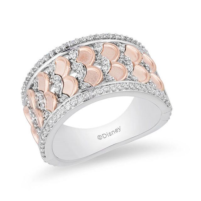 Enchanted Disney Ariel 1/3 CT. T.w. Diamond Multi-Row Band in Sterling Silver and 10K Rose Gold