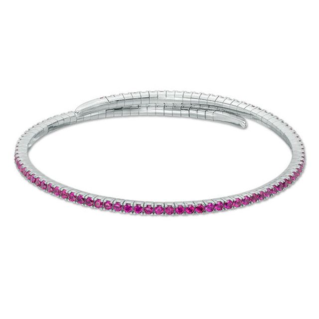 Lab-Created Ruby Bypass Flex Bangle in Sterling Silver - 7.5"