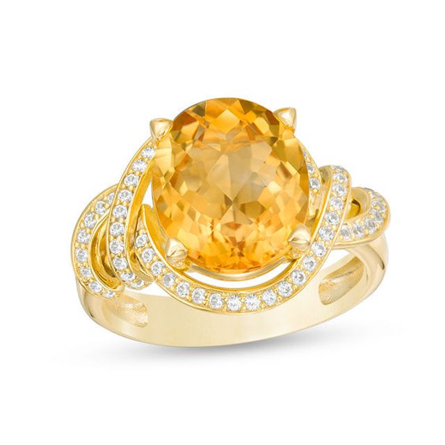 Zales Cushion-cut Orange and White Lab-Created Sapphire Frame Three Stone Ring in Sterling Silver with 14K Gold Plate