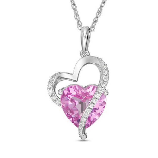 10.0mm Lab-Created Pink and White Sapphire Abstract Heart Pendant in Sterling Silver