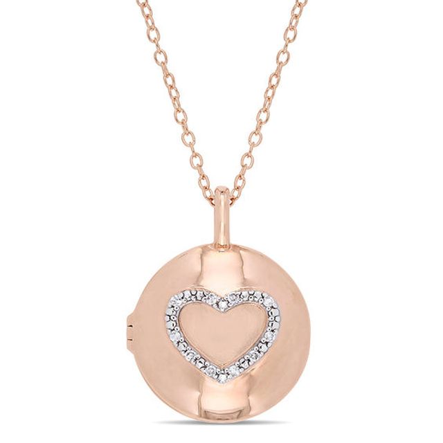 1/20 CT. T.w. Diamond Heart Outline Circle Locket in Sterling Silver with Rose Rhodium