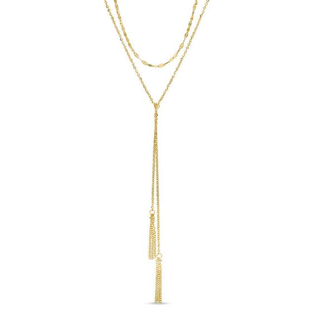 Made in Italy Double Strand Tassel "Y" Necklace in 14K Gold