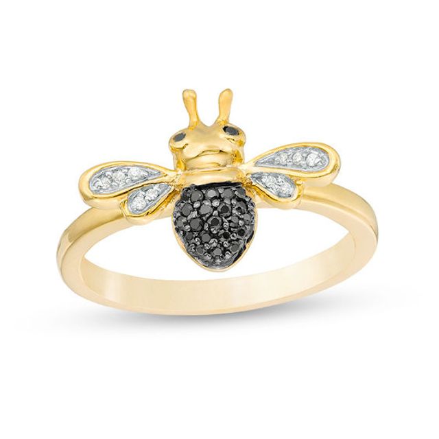 1/10 CT. T.w. Enhanced Black and White Diamond Bumble Bee Ring in Sterling Silver and 14K Gold Plate