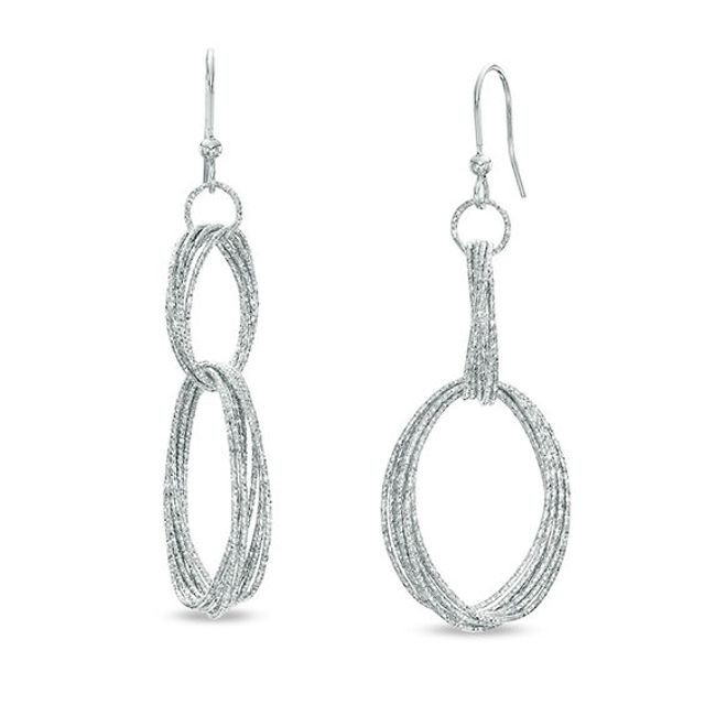 Diamond-Cut Interlocking Ellipses Drop Earrings in Sterling Silver