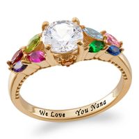 Mother's Simulated Birthstone Family Leaves Ring in Sterling Silver with 18K Gold Plate (11 Stones and 1 Line)