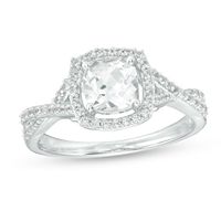 6.0mm Cushion-Cut Lab-Created White Sapphire Frame Crossover Shank Ring in Sterling Silver