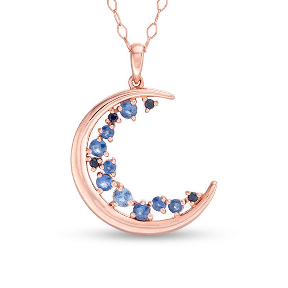 Blue Sapphire Crescent Moon Pendant in 10K Rose Gold