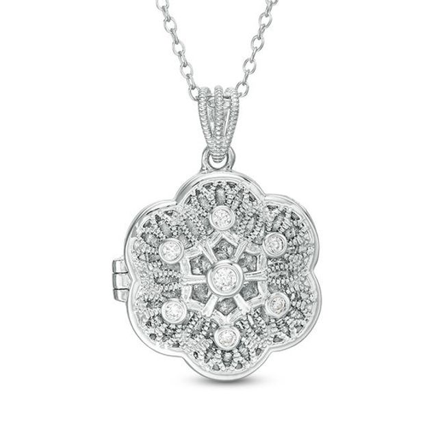 1/8 CT. T.w. Diamond Filigree Flower Vintage-Style Locket in Sterling Silver