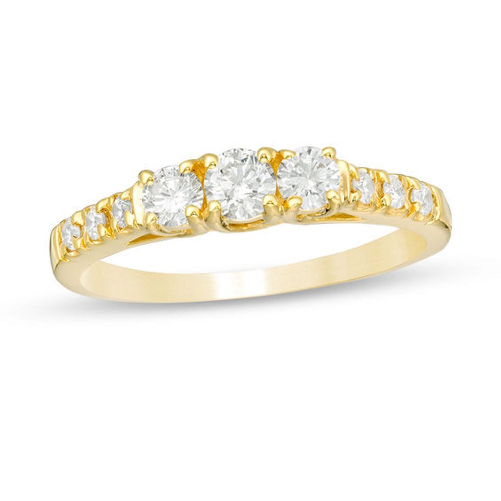 1/2 CT. T.w. Certified Diamond Three Stone Engagement Ring in 14K Gold (I/I3)