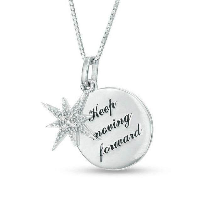 Diamond Accent Positivity Message Disc and Eight-Point Star Pendant in Sterling Silver