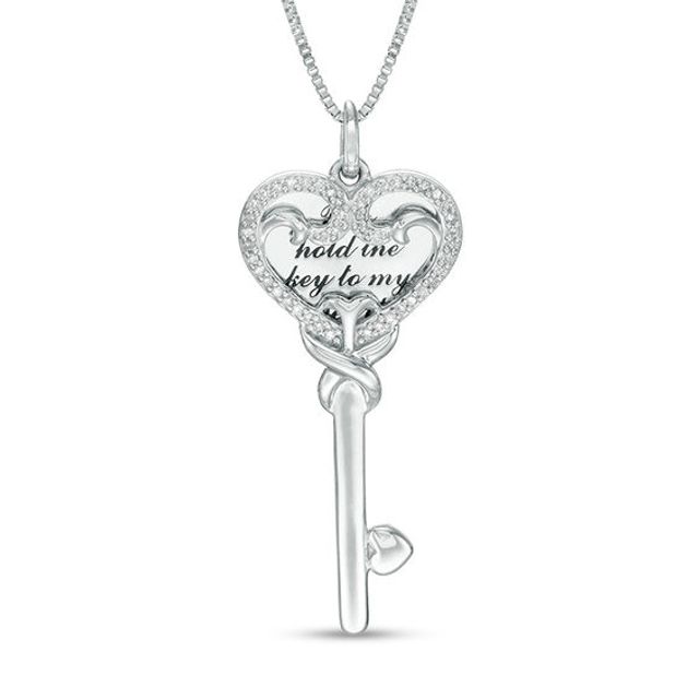 1/8 CT. T.w. Diamond Love Message Disc and Heart-Top Key Pendant in Sterling Silver