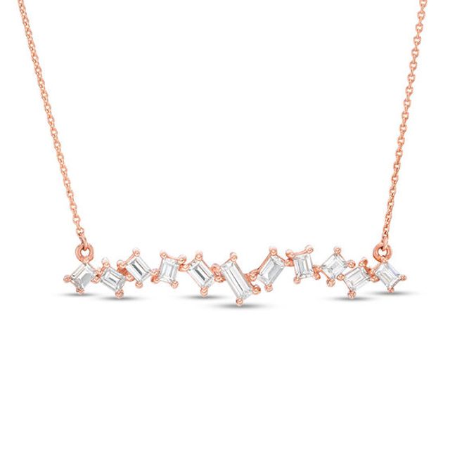 1/4 CT. T.w. Baguette Diamond Zig-Zag Bar Necklace in 10K Rose Gold - 16"