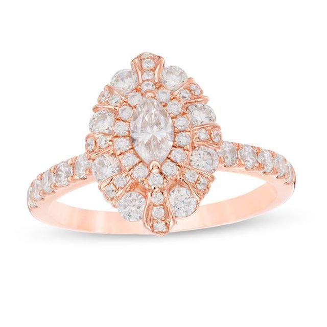 1 CT. T.w. Marquise Diamond Double Frame Art Deco Engagement Ring in 14K Rose Gold
