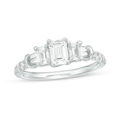 1-1/5 CT. T.w. Certified Emerald-Cut Diamond Past Present FutureÂ® Collar Engagement Ring in 14K White Gold (I/Si2)