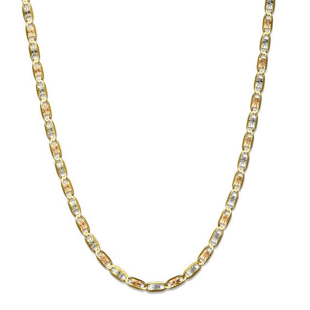 Ladies' 0.2mm Diamond-Cut Valentino Chain Necklace in 14K Tri-Tone Gold - 20"