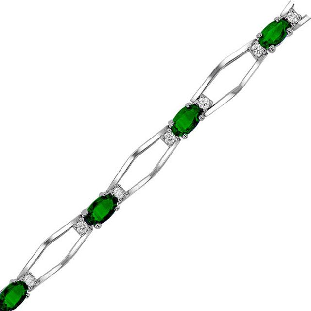 Sideways Oval Emerald and 3/8 CT. T.w. Diamond Geometric Link Bracelet in 14K White Gold