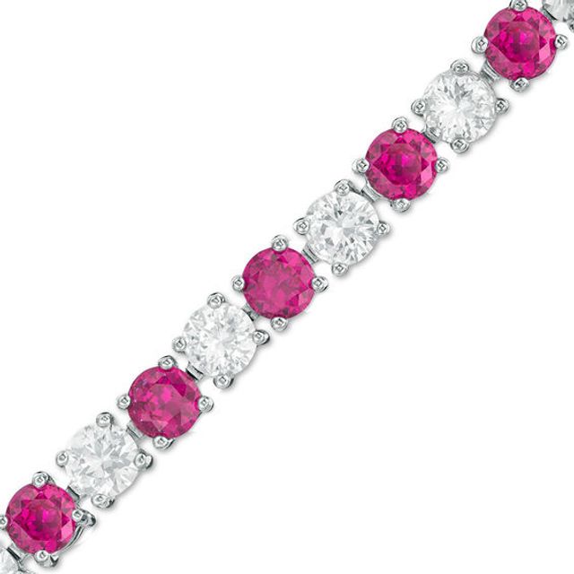 4.0mm Lab-Created Ruby and White Sapphire Alternating Tennis Bracelet in Sterling Silver - 7.25"