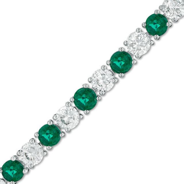 4.0mm Lab-Created Emerald and White Sapphire Alternating Tennis Bracelet in Sterling Silver - 7.25"