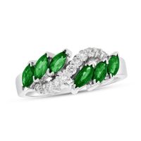 Marquise Emerald and 1/4 CT. T.w. Diamond Slant Ring in 14K White Gold