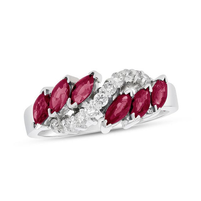 Marquise Ruby and 1/4 CT. T.w. Diamond Slant Ring in 14K White Gold