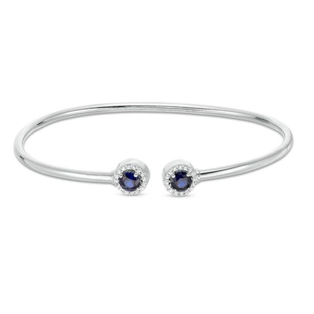 4.8mm Lab-Created Blue and White Sapphire Frame Flex Bangle in Sterling Silver