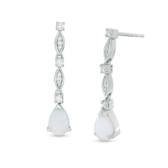 Pear-Shaped Lab-Created Opal and 1/5 CT. T.w. Diamond Drop Earrings in Sterling Silver