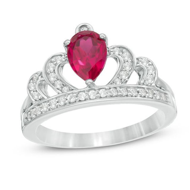 Pear-Shaped Lab-Created Ruby and White Sapphire Crown Ring in Sterling Silver