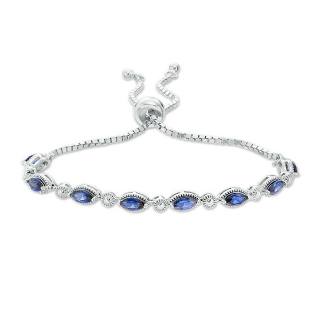 Marquise Lab-Created Blue Sapphire and Beaded Bolo Bracelet in Sterling Silver - 9.5"