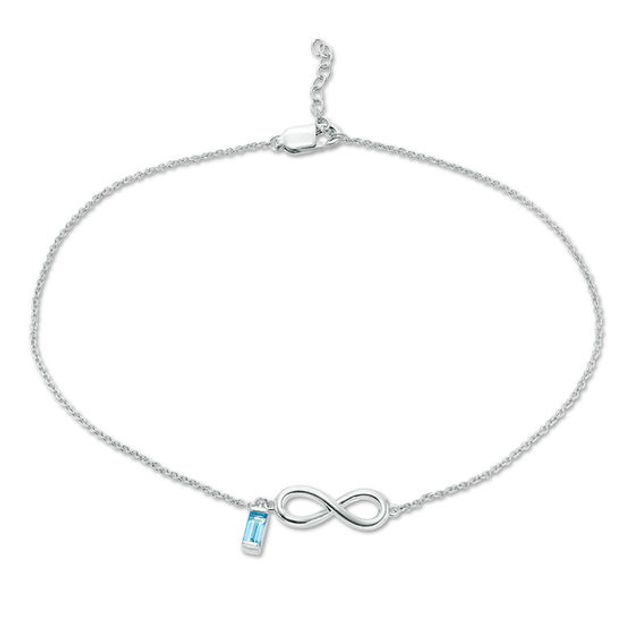 Emerald-Cut Blue Topaz Solitaire Dangle Infinity Anklet in Sterling Silver - 10"