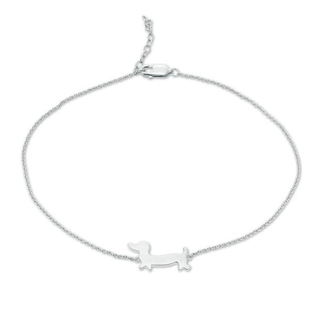 Walking Dachshund Anklet in Sterling Silver - 10"