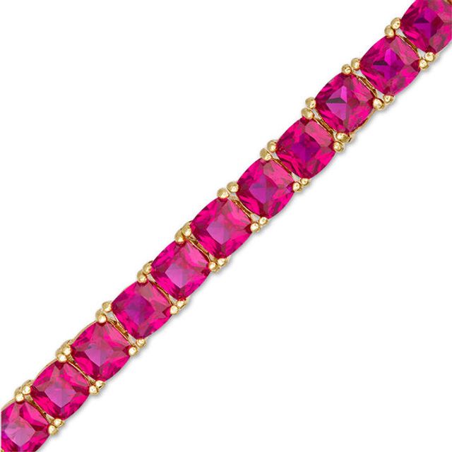 Cushion-Cut Lab-Created Ruby Tennis Bracelet in Sterling Silver with 14K Gold Plate - 7.25"