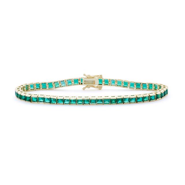 Princess-Cut Lab-Created Emerald Channel-Set Tennis Bracelet in Sterling Silver with 14K Gold Plate - 7.25"