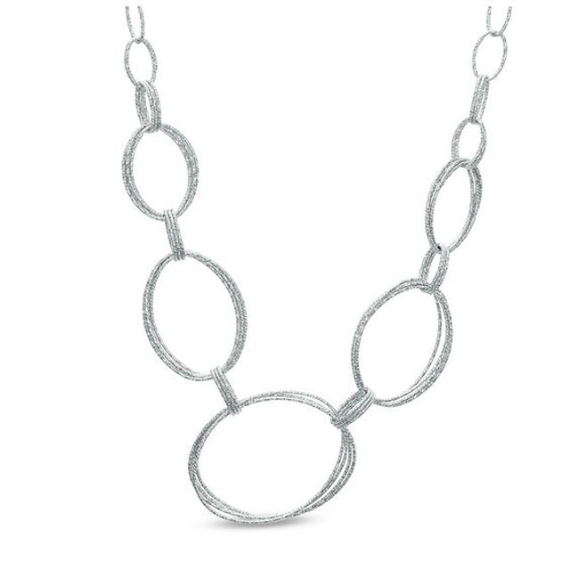 Graduated Diamond-Cut Interlocking Ellipses Necklace in Sterling Silver - 20"