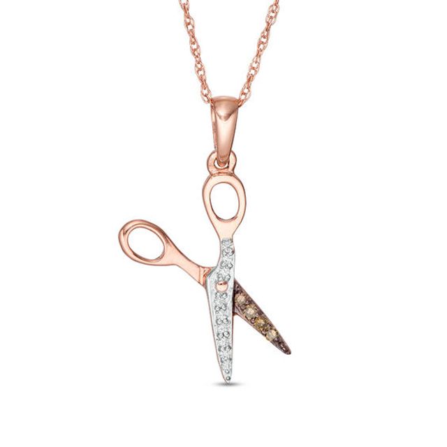 1/20 CT. T.w. Champagne and White Diamond Scissors Pendant in 10K Rose Gold