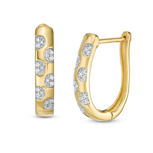 Diamond Accent Polka Dot Oval Hoop Earrings in 10K Gold