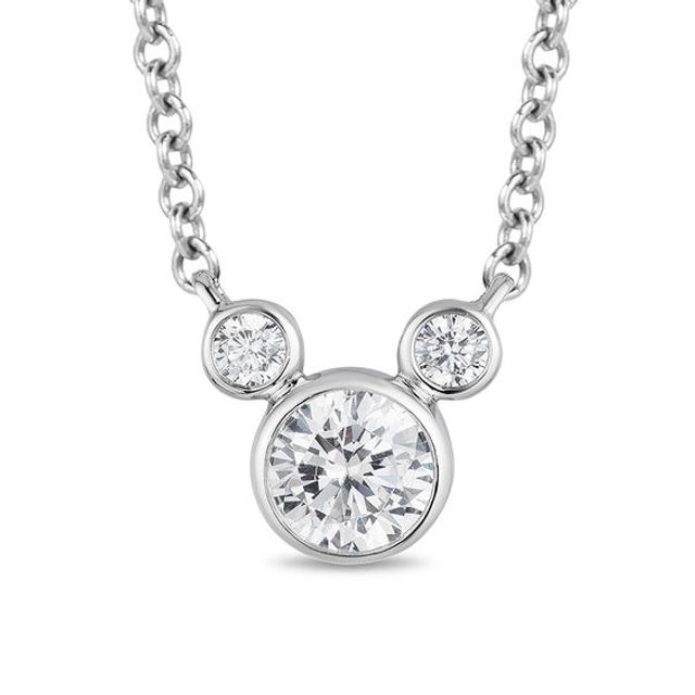 Mickey Mouse & Minnie Mouse 1/2 CT. T.w. Diamond Bezel-Set Necklace in 10K White Gold - 17.75"
