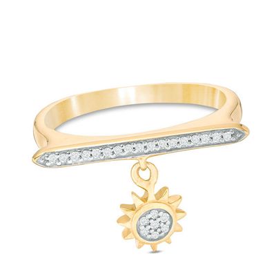 1/10 CT. T.w. Diamond Bar and Sun Charm Ring in Sterling Silver with 14K Gold Plate