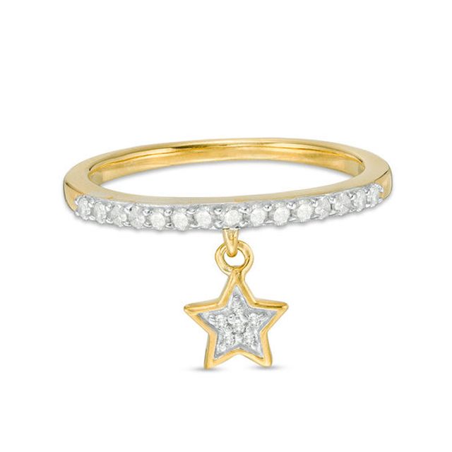 1/5 CT. T.w. Diamond Star Charm Ring in Sterling Silver with 14K Gold Plate