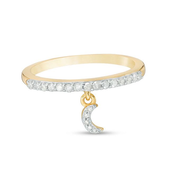 1/5 CT. T.w. Diamond Crescent Moon Charm Ring in Sterling Silver with 14K Gold Plate