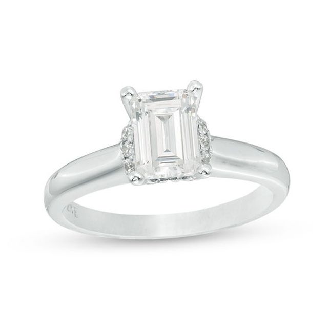 Vera Wang Love Collection 1-1/8 CT. T.w. Emerald-Cut Diamond Collar Engagement Ring in 14K White Gold