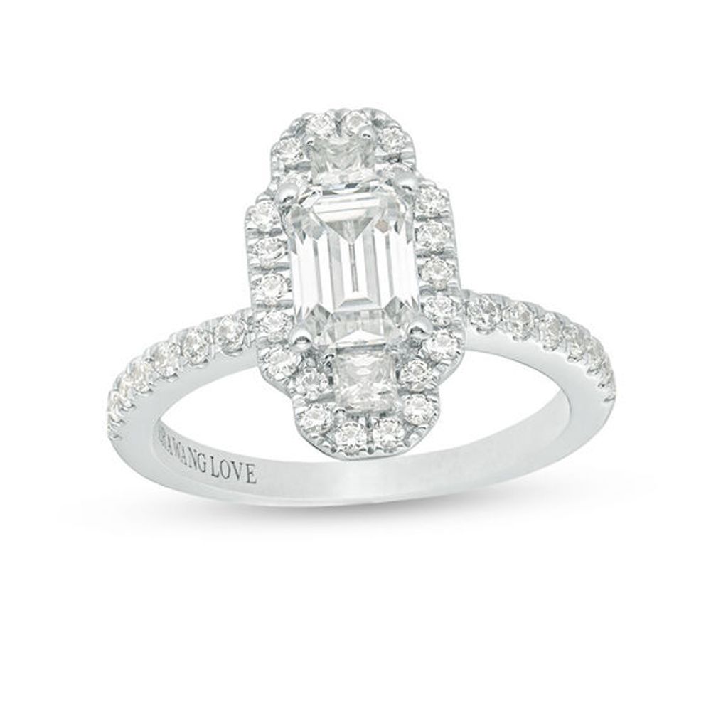 Vera Wang Love Collection 1-5/8 CT. T.w. Emerald-Cut Diamond Vertical Three Stone Frame Engagement Ring in 14K White Gold
