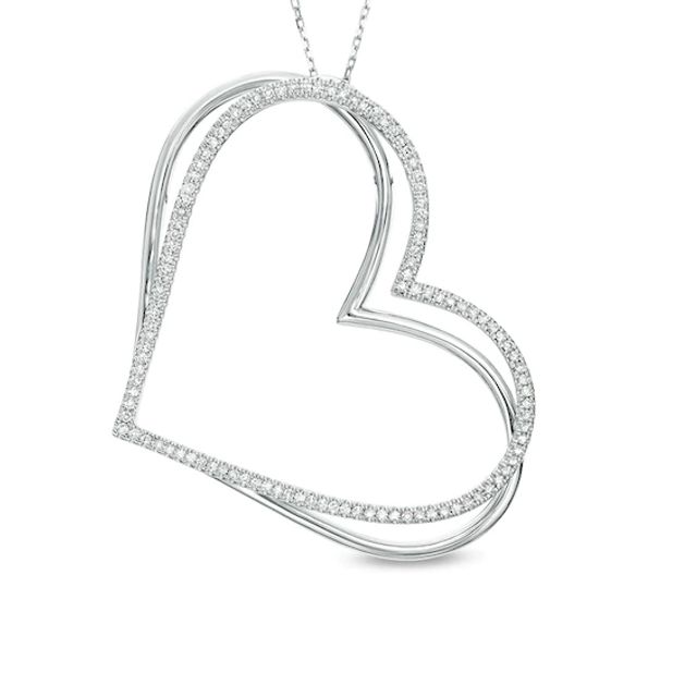 The Kindred Heart from Vera Wang Love Collection 5/8 CT. T.w. Diamond Tilted Pendant in Sterling Silver - 19"