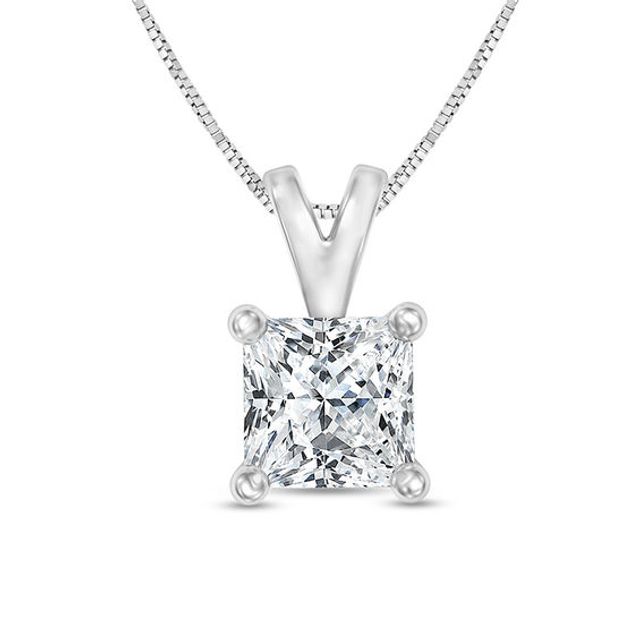 1/ CT. Certified Princess-Cut Diamond Solitaire Pendant in 14K White Gold (I/Si2